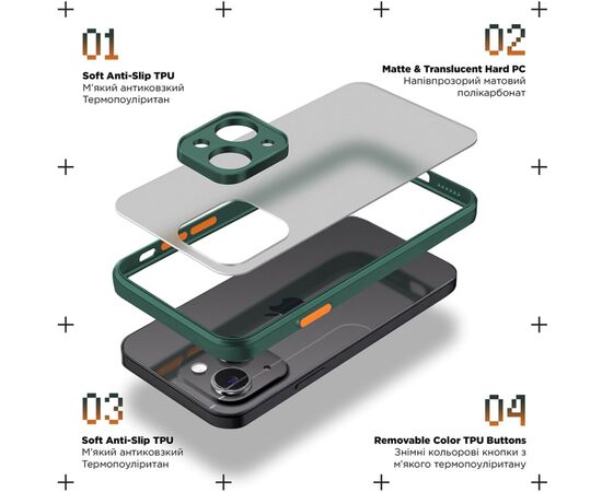 Чехол для мобильного телефона Armorstandart Frosted Matte Xiaomi Redmi 12 4G Dark Green (ARM68552), изображение 2 Чехол для мобильного телефона Armorstandart Frosted Matte Xiaomi Redmi 12 4G Dark Green (ARM68552), изображение 2