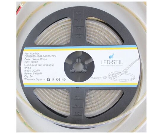 Светодиодная лента LED-STIL 3000K 9,6 Вт/м 2835 120 діодів IP68 24 Вольта 800 lm теплое світло (DFN2835-120A3-IP68-24V), изображение 2 Светодиодная лента LED-STIL 3000K 9,6 Вт/м 2835 120 діодів IP68 24 Вольта 800 lm теплое світло (DFN2835-120A3-IP68-24V), изображение 2