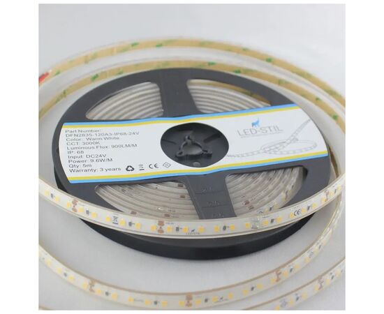 Светодиодная лента LED-STIL 3000K 9,6 Вт/м 2835 120 діодів IP68 24 Вольта 800 lm теплое світло (DFN2835-120A3-IP68-24V), изображение 3 Светодиодная лента LED-STIL 3000K 9,6 Вт/м 2835 120 діодів IP68 24 Вольта 800 lm теплое світло (DFN2835-120A3-IP68-24V), изображение 3