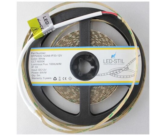 Светодиодная лента LED-STIL 6000K 6 Вт/м 2835 120 діодів IP33 12 Вольт 950 lm холодне світло (DFP2835-120A6-IP33-12V), изображение 2 Светодиодная лента LED-STIL 6000K 6 Вт/м 2835 120 діодів IP33 12 Вольт 950 lm холодне світло (DFP2835-120A6-IP33-12V), изображение 2