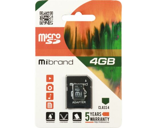 Карта пам'яті Mibrand 4GB microSDHC class 4 (MICDC4/4GB-A)