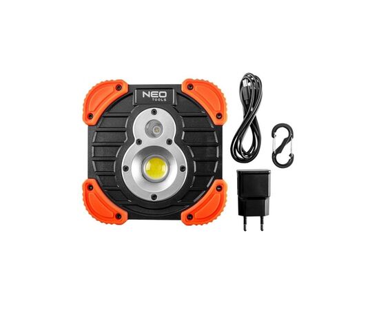 Прожектор Neo Tools аккумулятор, 2600мАч, 3.7 Li-ion, 10 Вт + 3 Вт, 750+ 250 люм (99-040), изображение 2 Прожектор Neo Tools аккумулятор, 2600мАч, 3.7 Li-ion, 10 Вт + 3 Вт, 750+ 250 люм (99-040), изображение 2