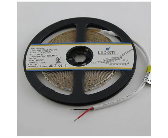 Светодиодная лента LED-STIL 3000K 7,2 Вт/м 2216 120 діодів IP33 24 В (DFN2216-120A3-IP33-24V), изображение 2 Светодиодная лента LED-STIL 3000K 7,2 Вт/м 2216 120 діодів IP33 24 В (DFN2216-120A3-IP33-24V), изображение 2