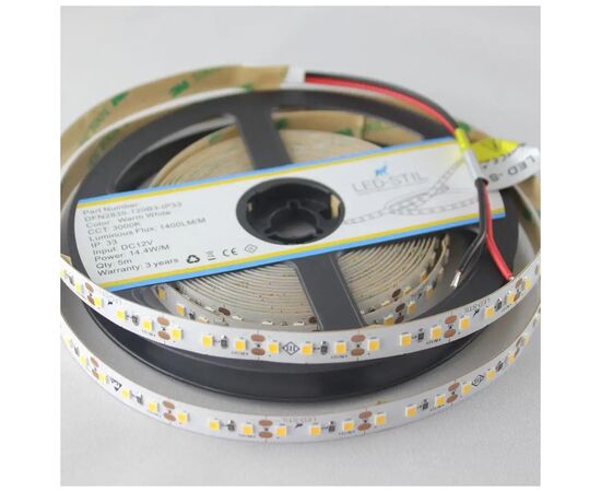 Светодиодная лента LED-STIL 3000K 14,4 Вт/м 2835 120 діодів IP33 12 Вольт 1400 lm (DFN2835-120B3-IP33), изображение 2 Светодиодная лента LED-STIL 3000K 14,4 Вт/м 2835 120 діодів IP33 12 Вольт 1400 lm (DFN2835-120B3-IP33), изображение 2
