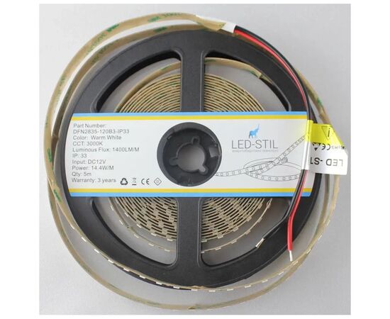 Светодиодная лента LED-STIL 3000K 14,4 Вт/м 2835 120 діодів IP33 12 Вольт 1400 lm (DFN2835-120B3-IP33), изображение 4 Светодиодная лента LED-STIL 3000K 14,4 Вт/м 2835 120 діодів IP33 12 Вольт 1400 lm (DFN2835-120B3-IP33), изображение 4