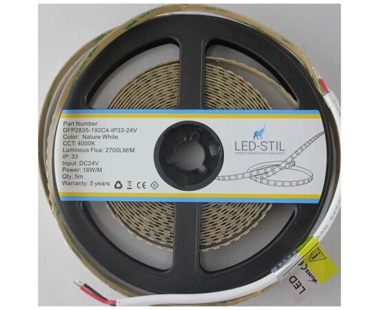Светодиодная лента LED-STIL 4000K 18 Вт/м 2835 192 діода IP33 24 Вольта 2700 lm нейтральне світло (DFP2835-192C4-IP33-24V), изображение 2 Светодиодная лента LED-STIL 4000K 18 Вт/м 2835 192 діода IP33 24 Вольта 2700 lm нейтральне світло (DFP2835-192C4-IP33-24V), изображение 2
