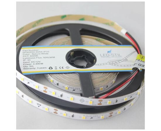 Светодиодная лента LED-STIL 4000K 4,8 Вт/м 2835 60 діодів IP33 12 Вольт 500 lm нейтральне світло (DFN2835-60A4-IP33), изображение 3 Светодиодная лента LED-STIL 4000K 4,8 Вт/м 2835 60 діодів IP33 12 Вольт 500 lm нейтральне світло (DFN2835-60A4-IP33), изображение 3