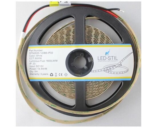 Светодиодная лента LED-STIL 6000K 14,4 Вт/м 2835 120 діодів IP33 12 Вольт 1600 lm холодне світло (DFN2835-120B6-IP33), изображение 2 Светодиодная лента LED-STIL 6000K 14,4 Вт/м 2835 120 діодів IP33 12 Вольт 1600 lm холодне світло (DFN2835-120B6-IP33), изображение 2