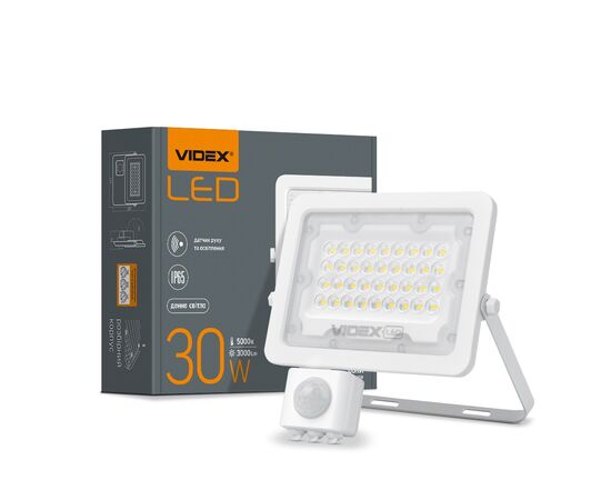 Прожектор Videx LED  30W 5000K с датчиком движения (VL-F2e305W-S), изображение 5 Прожектор Videx LED  30W 5000K с датчиком движения (VL-F2e305W-S), изображение 5