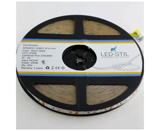 Светодиодная лента LED-STIL 2700K 2 Вт/м 2835 120 діодів IP33 24 Вольта 220 lm (DFN2835-120B27-2w-IP33-24V), изображение 2 Светодиодная лента LED-STIL 2700K 2 Вт/м 2835 120 діодів IP33 24 Вольта 220 lm (DFN2835-120B27-2w-IP33-24V), изображение 2