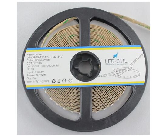 Светодиодная лента LED-STIL 2700K 9,6 Вт/м 2835 120 діодів IP33 24 Вольта 900 lm (DFN2835-120A27-IP33-24V), изображение 2 Светодиодная лента LED-STIL 2700K 9,6 Вт/м 2835 120 діодів IP33 24 Вольта 900 lm (DFN2835-120A27-IP33-24V), изображение 2
