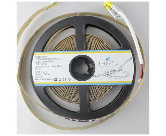 Светодиодная лента LED-STIL 3000K 12 Вт/м 2835 128 діодів IP33 24 Вольта 1700 lm тепле світло (DFP2835-128B3-IP33-24V), изображение 3 Светодиодная лента LED-STIL 3000K 12 Вт/м 2835 128 діодів IP33 24 Вольта 1700 lm тепле світло (DFP2835-128B3-IP33-24V), изображение 3