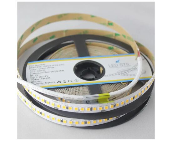 Светодиодная лента LED-STIL 3000K 18 Вт/м 2835 192 діода IP33 24 Вольта 2600 lm тепле світло (DFP2835-192C3-IP33-24V), изображение 2 Светодиодная лента LED-STIL 3000K 18 Вт/м 2835 192 діода IP33 24 Вольта 2600 lm тепле світло (DFP2835-192C3-IP33-24V), изображение 2
