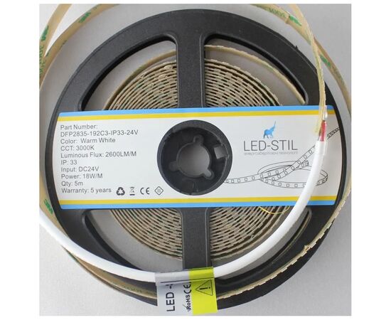 Светодиодная лента LED-STIL 3000K 18 Вт/м 2835 192 діода IP33 24 Вольта 2600 lm тепле світло (DFP2835-192C3-IP33-24V), изображение 4 Светодиодная лента LED-STIL 3000K 18 Вт/м 2835 192 діода IP33 24 Вольта 2600 lm тепле світло (DFP2835-192C3-IP33-24V), изображение 4