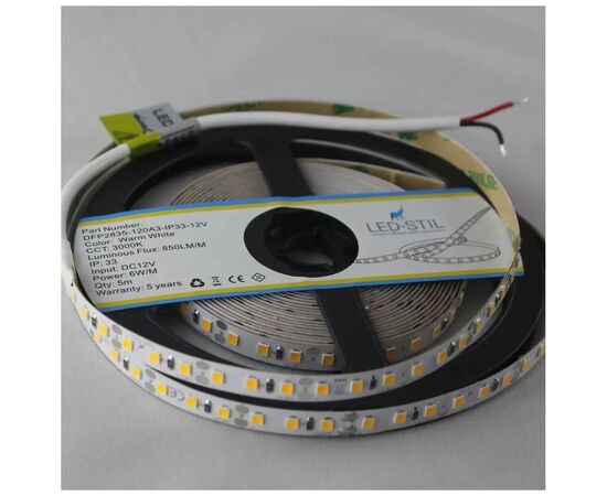 Светодиодная лента LED-STIL 3000K 6 Вт/м 2835 120 діодів IP33 12 Вольт 850 lm тепле світло (DFP2835-120A3-IP33-12V), изображение 3 Светодиодная лента LED-STIL 3000K 6 Вт/м 2835 120 діодів IP33 12 Вольт 850 lm тепле світло (DFP2835-120A3-IP33-12V), изображение 3