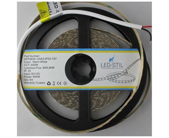Светодиодная лента LED-STIL 3000K 6 Вт/м 2835 120 діодів IP33 12 Вольт 850 lm тепле світло (DFP2835-120A3-IP33-12V), изображение 4 Светодиодная лента LED-STIL 3000K 6 Вт/м 2835 120 діодів IP33 12 Вольт 850 lm тепле світло (DFP2835-120A3-IP33-12V), изображение 4