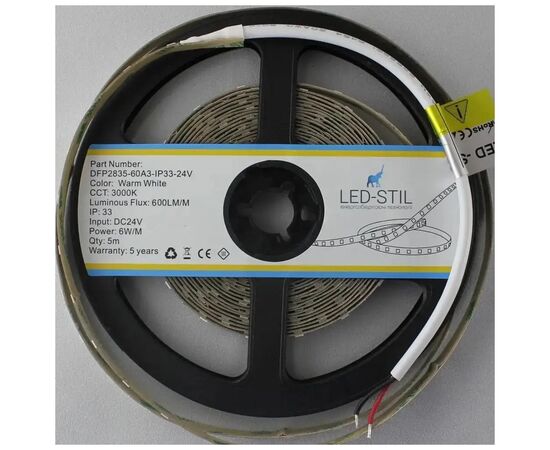 Светодиодная лента LED-STIL 3000K 6 Вт/м 2835 60 діодів IP33 24 Вольта 550 lm (DFP2835-60A3-IP33-24V), изображение 3 Светодиодная лента LED-STIL 3000K 6 Вт/м 2835 60 діодів IP33 24 Вольта 550 lm (DFP2835-60A3-IP33-24V), изображение 3