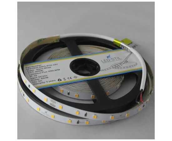 Светодиодная лента LED-STIL 3000K 6 Вт/м 2835 60 діодів IP33 24 Вольта 550 lm (DFP2835-60A3-IP33-24V), изображение 4 Светодиодная лента LED-STIL 3000K 6 Вт/м 2835 60 діодів IP33 24 Вольта 550 lm (DFP2835-60A3-IP33-24V), изображение 4
