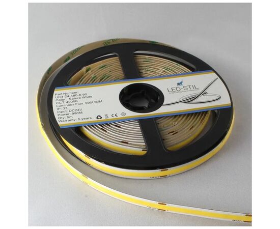 Светодиодная лента LED-STIL 3000K 9 Вт/м COB 480 діодів IP33 24 Вольта 900 lm тепле світло (UC3-24-480-8-90), изображение 5 Светодиодная лента LED-STIL 3000K 9 Вт/м COB 480 діодів IP33 24 Вольта 900 lm тепле світло (UC3-24-480-8-90), изображение 5