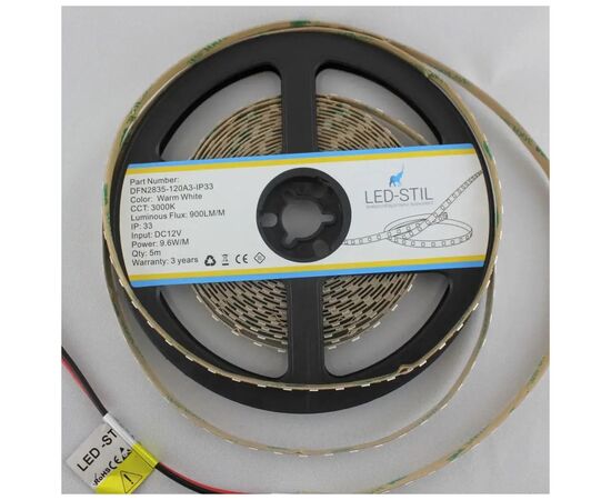 Светодиодная лента LED-STIL 3000K 9,6 Вт/м 2835 120 діодів IP33 12 Вольт 900 lm (DFN2835-120A3-IP33), изображение 2 Светодиодная лента LED-STIL 3000K 9,6 Вт/м 2835 120 діодів IP33 12 Вольт 900 lm (DFN2835-120A3-IP33), изображение 2