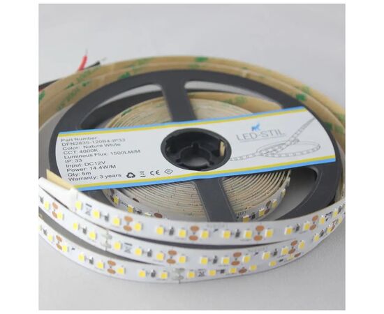 Светодиодная лента LED-STIL 4000K 14,4 Вт/м 2835 120 діодів IP33 12 Вольт 1500 lm нейтральне світло (DFN2835-120B4-IP33), изображение 2 Светодиодная лента LED-STIL 4000K 14,4 Вт/м 2835 120 діодів IP33 12 Вольт 1500 lm нейтральне світло (DFN2835-120B4-IP33), изображение 2