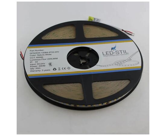 Светодиодная лента LED-STIL 4000K 2 Вт/м 2835 120 діодів IP33 24 Вольта 220 lm нейтральне світло (DFN2835-120B4-2w-IP33-24V), изображение 2 Светодиодная лента LED-STIL 4000K 2 Вт/м 2835 120 діодів IP33 24 Вольта 220 lm нейтральне світло (DFN2835-120B4-2w-IP33-24V), изображение 2