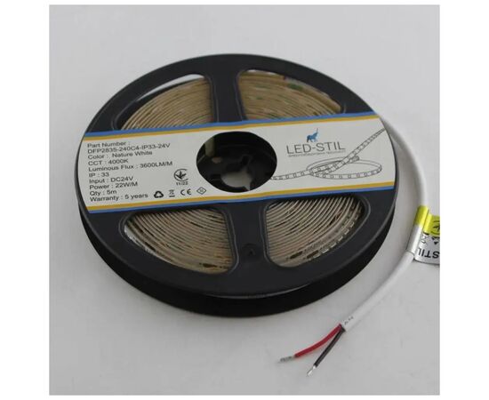 Светодиодная лента LED-STIL 4000K 22 Вт/м 2835 240 діодів IP33 24 Вольта 3600 lm нейтральне світло (DFP2835-240C4-IP33-24V), изображение 7 Светодиодная лента LED-STIL 4000K 22 Вт/м 2835 240 діодів IP33 24 Вольта 3600 lm нейтральне світло (DFP2835-240C4-IP33-24V), изображение 7
