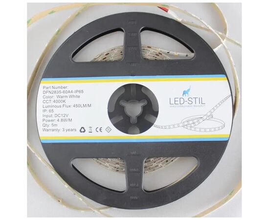 Светодиодная лента LED-STIL 4000K 4,8 Вт/м 2835 60 діодів IP65 12 Вольт 450 lm нейтральне світло (DFN2835-60A4-IP65), изображение 2 Светодиодная лента LED-STIL 4000K 4,8 Вт/м 2835 60 діодів IP65 12 Вольт 450 lm нейтральне світло (DFN2835-60A4-IP65), изображение 2