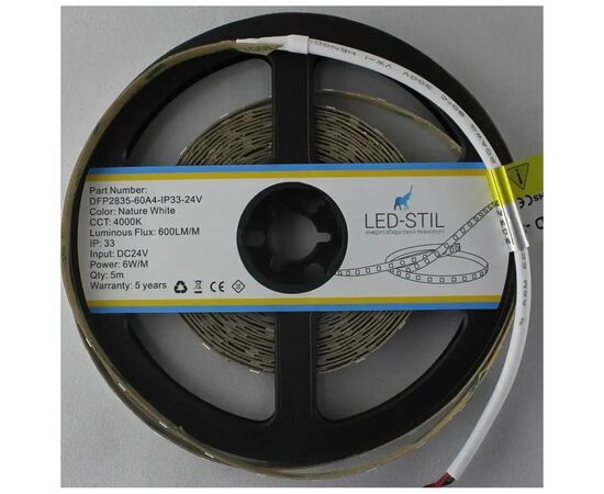 Светодиодная лента LED-STIL 4000K 6 Вт/м 2835 60 діодів IP33 24 Вольта 600 lm нейтральне світло (DFP2835-60A4-IP33-24V), изображение 4 Светодиодная лента LED-STIL 4000K 6 Вт/м 2835 60 діодів IP33 24 Вольта 600 lm нейтральне світло (DFP2835-60A4-IP33-24V), изображение 4