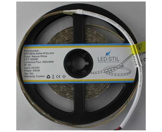 Светодиодная лента LED-STIL 4000K 6 Вт/м 2835 64 діода IP33 24 Вольта 900 lm нейтральне світло (DFP2835-64A4-IP33-24V), изображение 4 Светодиодная лента LED-STIL 4000K 6 Вт/м 2835 64 діода IP33 24 Вольта 900 lm нейтральне світло (DFP2835-64A4-IP33-24V), изображение 4