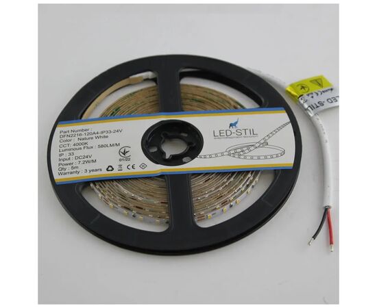 Світлодіодна стрічка LED-STIL 4000K 7,2 Вт/м 2216 120 діодів IP33 24 Вольта 600 lm нейтр. світло, ВУЗЬКА (DFN2216-120A4-IP33-24V), зображення 2 Світлодіодна стрічка LED-STIL 4000K 7,2 Вт/м 2216 120 діодів IP33 24 Вольта 600 lm нейтр. світло, ВУЗЬКА (DFN2216-120A4-IP33-24V), зображення 2