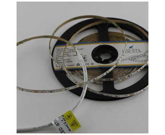 Світлодіодна стрічка LED-STIL 4000K 7,2 Вт/м 2216 120 діодів IP33 24 Вольта 600 lm нейтр. світло, ВУЗЬКА (DFN2216-120A4-IP33-24V), зображення 3 Світлодіодна стрічка LED-STIL 4000K 7,2 Вт/м 2216 120 діодів IP33 24 Вольта 600 lm нейтр. світло, ВУЗЬКА (DFN2216-120A4-IP33-24V), зображення 3