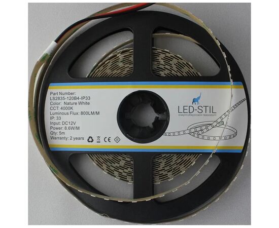 Светодиодная лента LED-STIL 4000K 8,6 Вт/м 2835 120 діодів IP33 12 Вольт 800 lm нейтральне світло (LS2835-120B4-IP33), изображение 3 Светодиодная лента LED-STIL 4000K 8,6 Вт/м 2835 120 діодів IP33 12 Вольт 800 lm нейтральне світло (LS2835-120B4-IP33), изображение 3