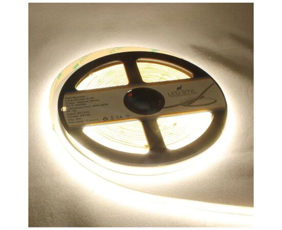 Светодиодная лента LED-STIL 4000K 9 Вт/м COB 480 діодів IP33 24 Вольта 950 lm нейтральне світло (UC4-24-480-8-90), изображение 2 Светодиодная лента LED-STIL 4000K 9 Вт/м COB 480 діодів IP33 24 Вольта 950 lm нейтральне світло (UC4-24-480-8-90), изображение 2
