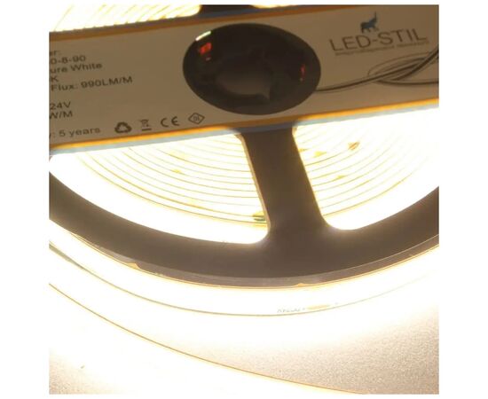 Светодиодная лента LED-STIL 4000K 9 Вт/м COB 480 діодів IP33 24 Вольта 950 lm нейтральне світло (UC4-24-480-8-90), изображение 3 Светодиодная лента LED-STIL 4000K 9 Вт/м COB 480 діодів IP33 24 Вольта 950 lm нейтральне світло (UC4-24-480-8-90), изображение 3