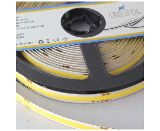 Светодиодная лента LED-STIL 4000K 9 Вт/м COB 480 діодів IP33 24 Вольта 950 lm нейтральне світло (UC4-24-480-8-90), изображение 4 Светодиодная лента LED-STIL 4000K 9 Вт/м COB 480 діодів IP33 24 Вольта 950 lm нейтральне світло (UC4-24-480-8-90), изображение 4
