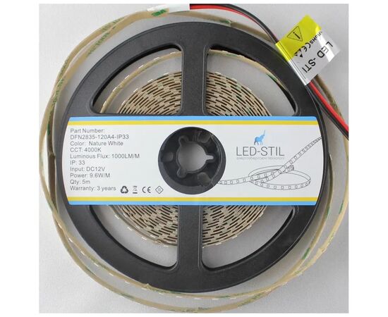 Светодиодная лента LED-STIL 4000K 9,6 Вт/м 2835 120 діодів IP33 12 Вольт 1000 lm нейтральне світло (DFN2835-120A4-IP33), изображение 4 Светодиодная лента LED-STIL 4000K 9,6 Вт/м 2835 120 діодів IP33 12 Вольт 1000 lm нейтральне світло (DFN2835-120A4-IP33), изображение 4