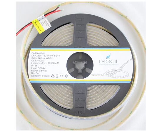 Светодиодная лента LED-STIL 4000K 9,6 Вт/м 2835 120 діодів IP68 24 Вольта 850 lm нейтральне світло (DFN2835-120A4-IP68-24V), изображение 4 Светодиодная лента LED-STIL 4000K 9,6 Вт/м 2835 120 діодів IP68 24 Вольта 850 lm нейтральне світло (DFN2835-120A4-IP68-24V), изображение 4