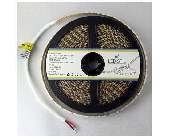 Светодиодная лента LED-STIL 4000К 6 Вт/м 2835 128 діодів IP65 24 Вольта 900 lm нейтральне світло (DFP2835-128A4-IP65-24V), изображение 4 Светодиодная лента LED-STIL 4000К 6 Вт/м 2835 128 діодів IP65 24 Вольта 900 lm нейтральне світло (DFP2835-128A4-IP65-24V), изображение 4