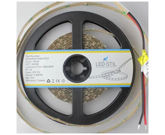 Светодиодная лента LED-STIL 6000K 4,8 Вт/м 2835 60 діодів IP33 12 Вольт 550 lm (DFN2835-60A6-IP33), изображение 4 Светодиодная лента LED-STIL 6000K 4,8 Вт/м 2835 60 діодів IP33 12 Вольт 550 lm (DFN2835-60A6-IP33), изображение 4