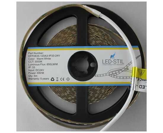 Светодиодная лента LED-STIL 6000K 6 Вт/м 2835 128 діодів IP33 24 Вольта 950 lm холодне світло (DFP2835-128A6-IP33-24V), изображение 3 Светодиодная лента LED-STIL 6000K 6 Вт/м 2835 128 діодів IP33 24 Вольта 950 lm холодне світло (DFP2835-128A6-IP33-24V), изображение 3