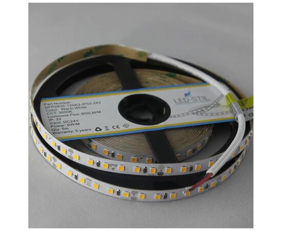 Светодиодная лента LED-STIL 6000K 6 Вт/м 2835 128 діодів IP33 24 Вольта 950 lm холодне світло (DFP2835-128A6-IP33-24V), изображение 4 Светодиодная лента LED-STIL 6000K 6 Вт/м 2835 128 діодів IP33 24 Вольта 950 lm холодне світло (DFP2835-128A6-IP33-24V), изображение 4