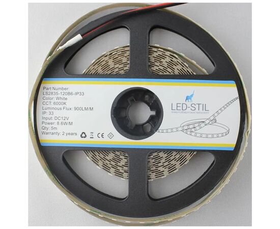 Светодиодная лента LED-STIL 6000K 8,6 Вт/м 2835 120 діодів IP33 12 Вольт 900 lm (LS2835-120B6-IP33), изображение 3 Светодиодная лента LED-STIL 6000K 8,6 Вт/м 2835 120 діодів IP33 12 Вольт 900 lm (LS2835-120B6-IP33), изображение 3