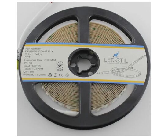 Светодиодная лента LED-STIL 9,6 Вт/м 2835 120 діодів IP33 12 Вольт 70 lm ЖОВТИЙ (DFN2835-120A-IP33-Y), изображение 3 Светодиодная лента LED-STIL 9,6 Вт/м 2835 120 діодів IP33 12 Вольт 70 lm ЖОВТИЙ (DFN2835-120A-IP33-Y), изображение 3