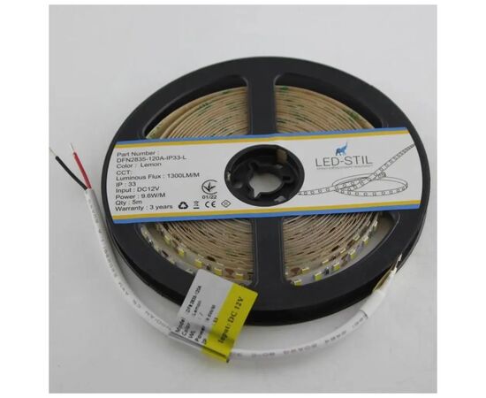 Светодиодная лента LED-STIL 9,6 Вт/м 2835 120 діодів IP33 12 Вольт 70 lm ЛИМОННИЙ (DFN2835-120A-IP33-L), изображение 4 Светодиодная лента LED-STIL 9,6 Вт/м 2835 120 діодів IP33 12 Вольт 70 lm ЛИМОННИЙ (DFN2835-120A-IP33-L), изображение 4