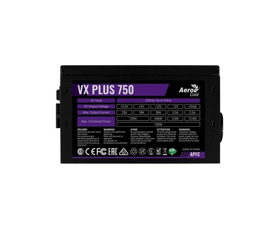 Блок питания AeroCool 750W VX Plus 750 (ACPN-VS75AEY.11), изображение 5 Блок питания AeroCool 750W VX Plus 750 (ACPN-VS75AEY.11), изображение 5