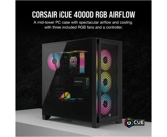 Корпус Corsair iCUE 4000D RGB Airflow Black (CC-9011240-WW), изображение 2 Корпус Corsair iCUE 4000D RGB Airflow Black (CC-9011240-WW), изображение 2