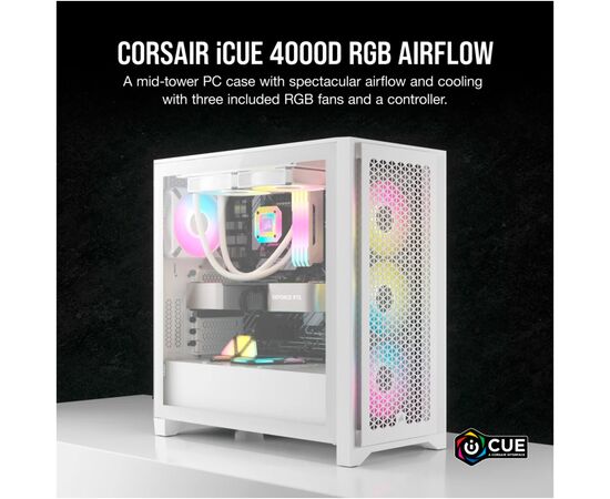 Корпус Corsair iCUE 4000D RGB Airflow White (CC-9011241-WW), изображение 2 Корпус Corsair iCUE 4000D RGB Airflow White (CC-9011241-WW), изображение 2