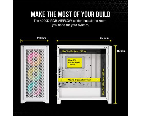 Корпус Corsair iCUE 4000D RGB Airflow White (CC-9011241-WW), изображение 7 Корпус Corsair iCUE 4000D RGB Airflow White (CC-9011241-WW), изображение 7