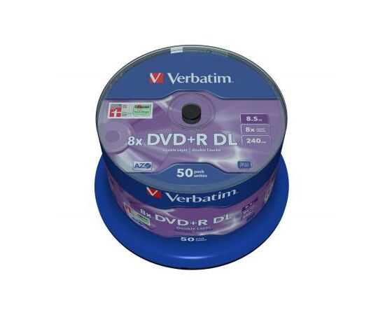 Диск DVD Verbatim 8.5Gb 8X CakeBox 50 шт MATT SILVER SURFACE (43758)